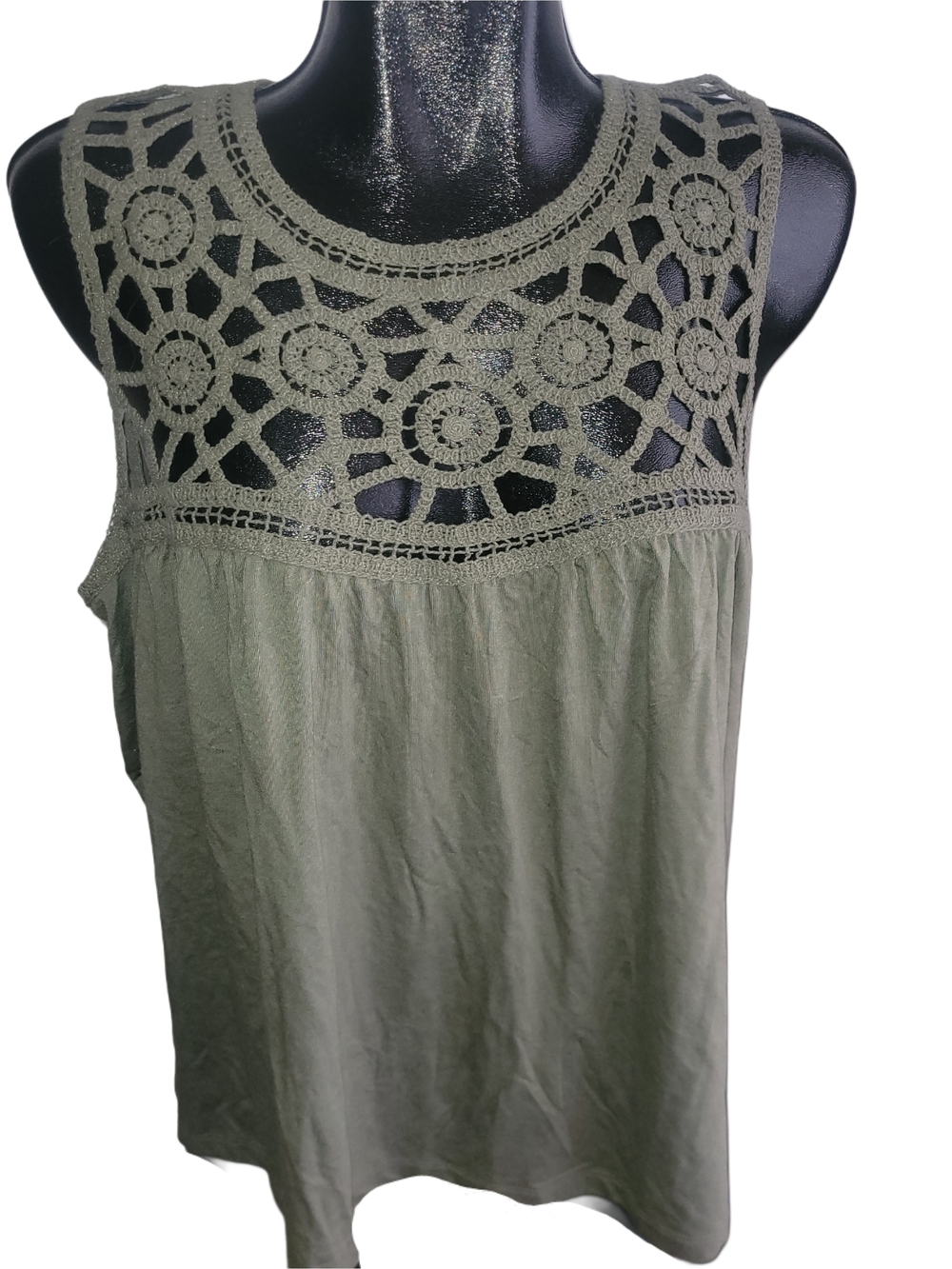 Reitmans Crochet Yoke Sleeveless Tank Top In Olive Green Size XXL